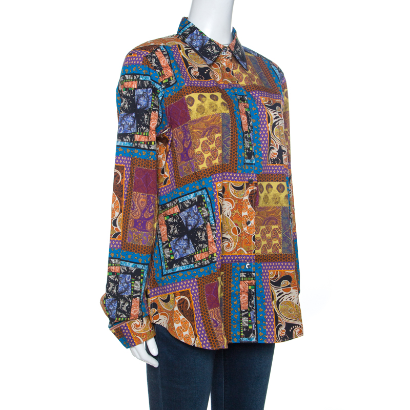 

Etro Multicolor Patchwork Print Cotton Button Front Shirt