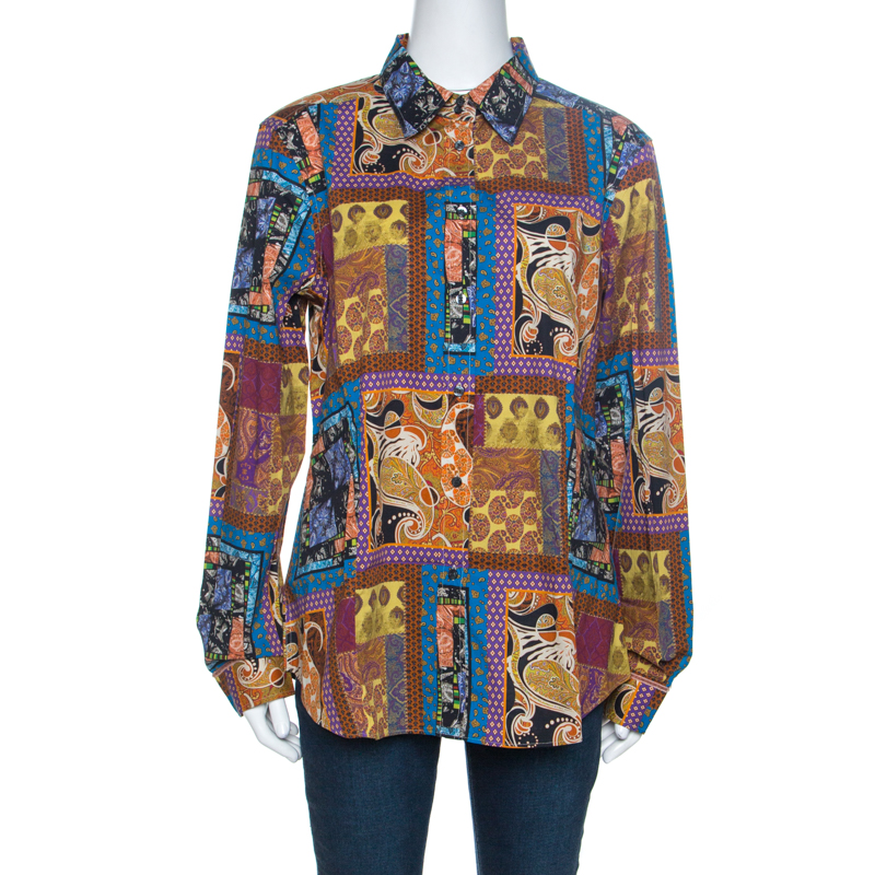 Etro Via Spartaco 3 White Cotton hot Patchwork Button Front Shirt