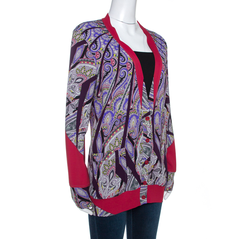 

Etro Floral Print Stretch Knit Button Front Cardigan, Multicolor