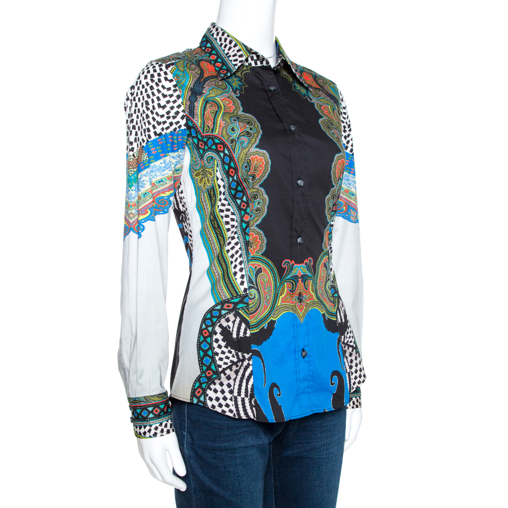 

Etro Multicolor Paisley Print Stretch Cotton Tribal Accent Shirt