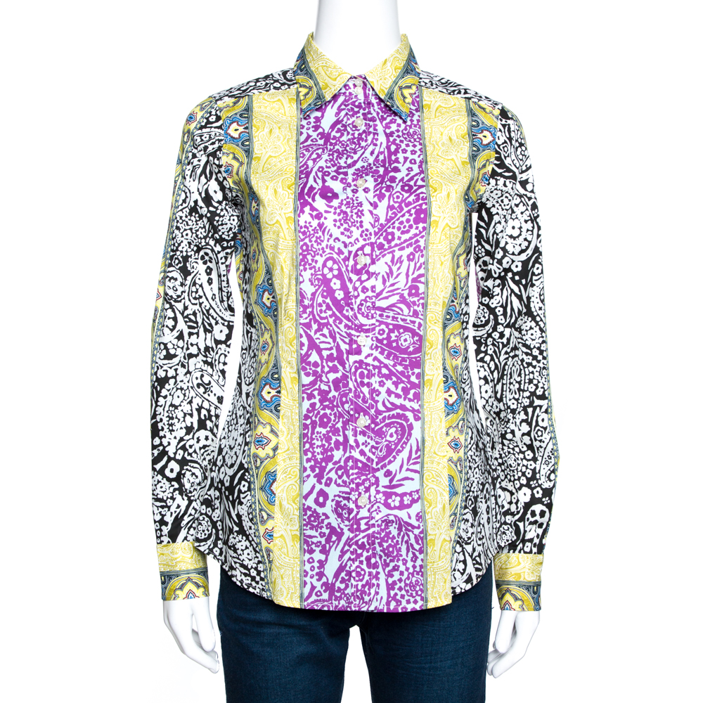 

Etro Multicolor Panelled Paisley Print Stretch Cotton Shirt