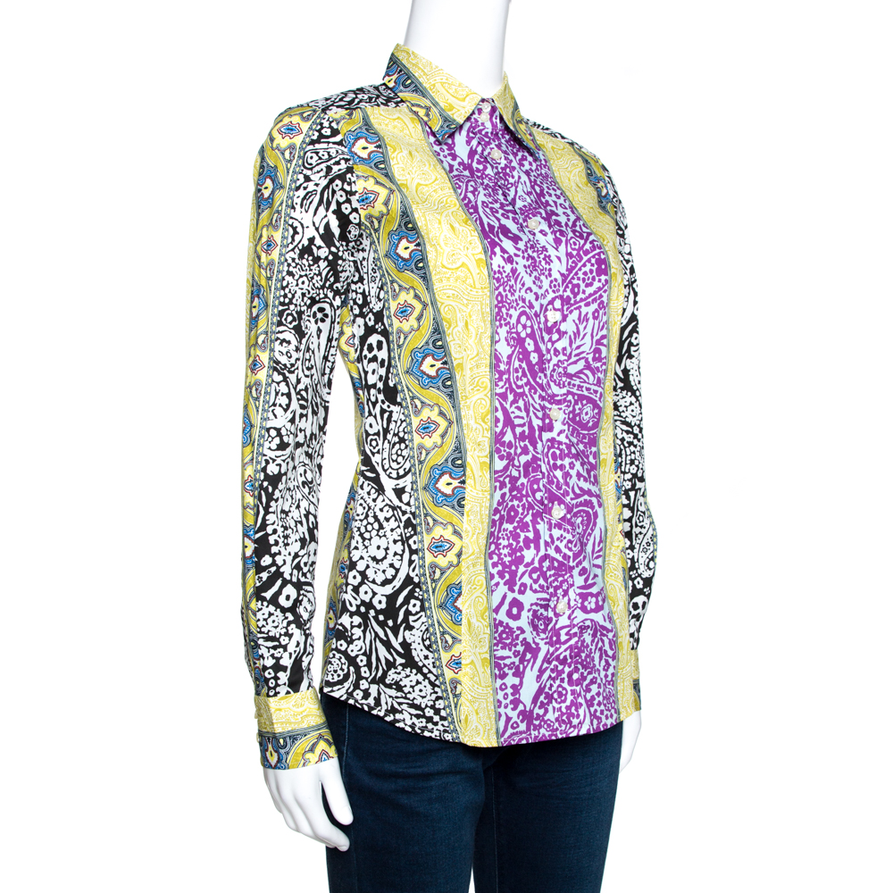 Pre-owned Etro Multicolor Panelled Paisley Print Stretch Cotton Shirt S