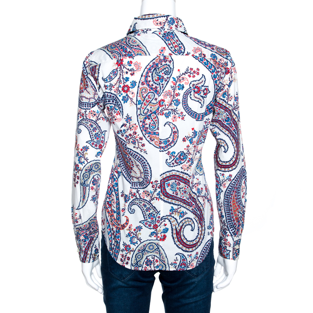 Pre-owned Etro White Floral Paisley Print Stretch Cotton Shirt S