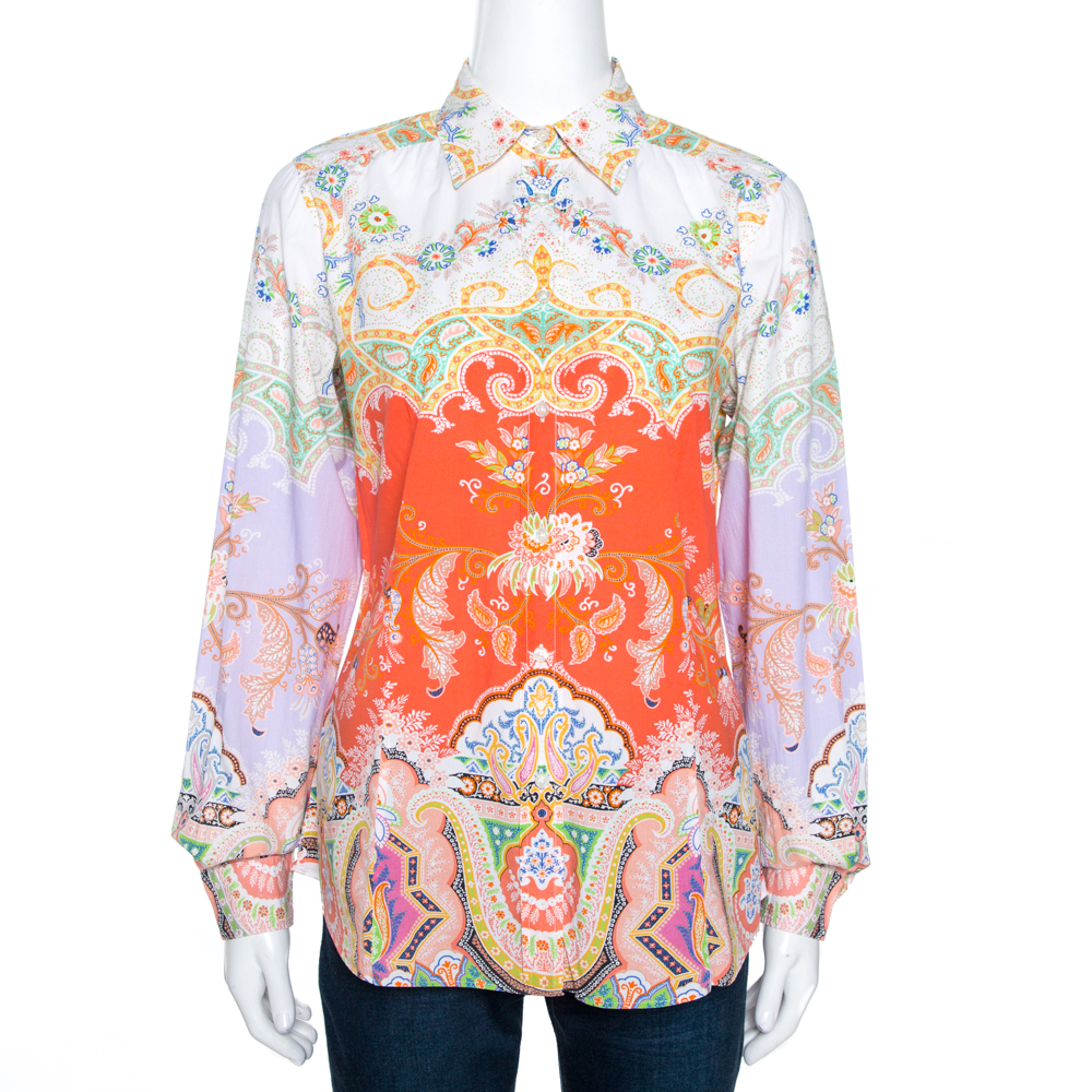 Pre-owned Etro Multicolor Paisley Printed Cotton Button Front Shirt M