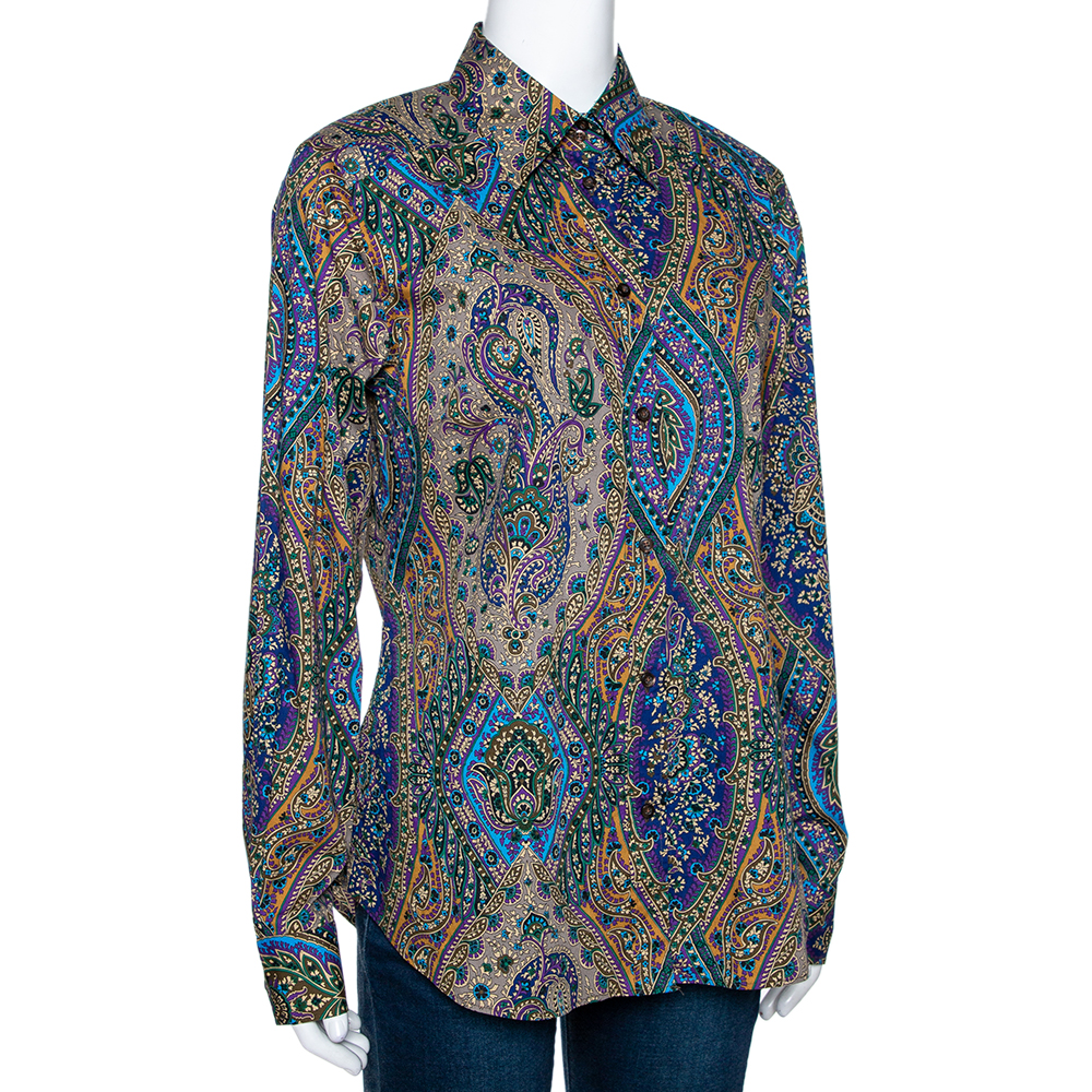 

Etro Multicolor Paisley Printed Stretch Cotton Button Front Shirt