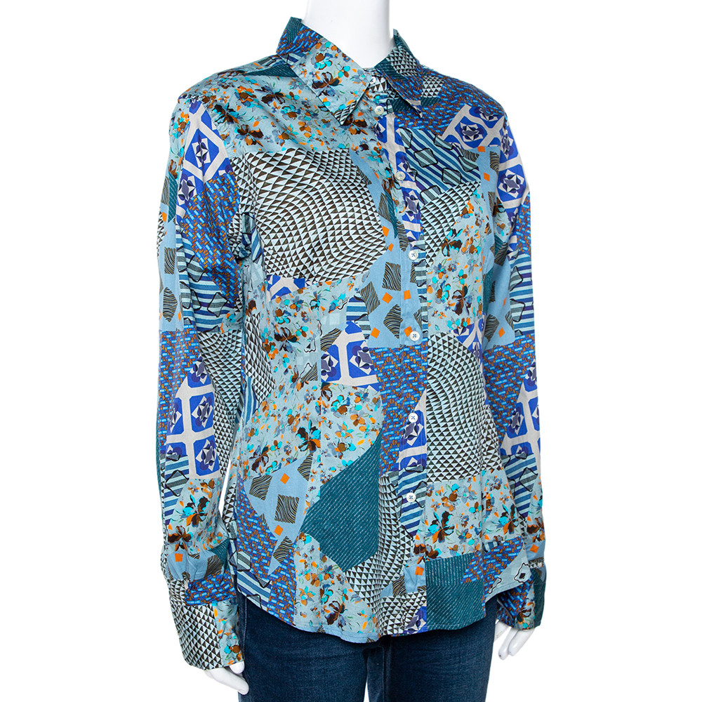 

Etro Multicolor Stretch Cotton Multiprint Button Front Shirt