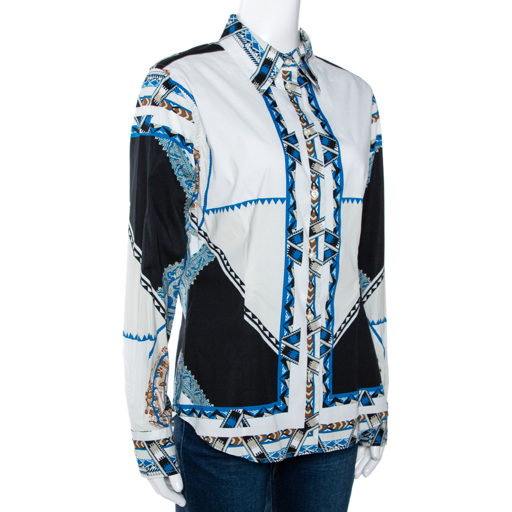 

Etro Multicolor Graphic Tribal Printed Stretch Cotton Button Front Shirt