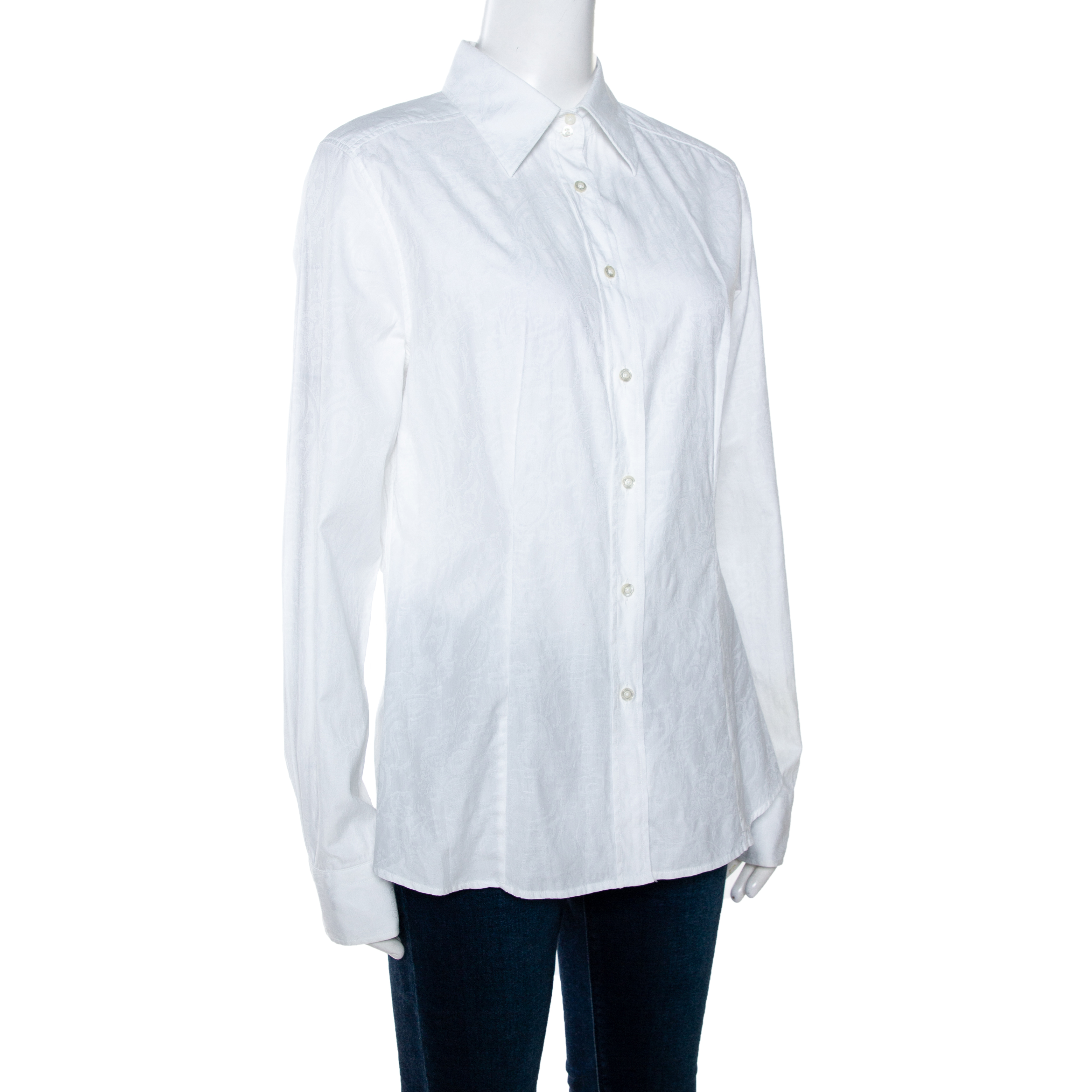 

Etro White Paisley Woven Cotton Button Front Shirt