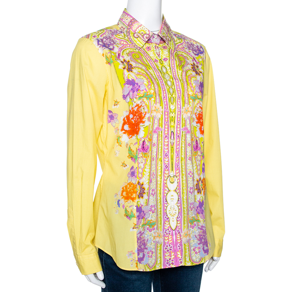 

Etro Yellow Floral Paisley Printed Cotton Button Front Shirt