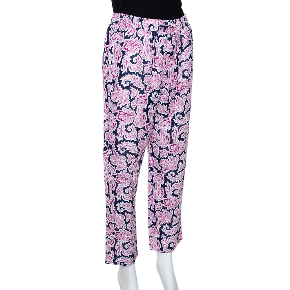 

Etro Pink Paisley Print Linen Elasticized Waist Pants