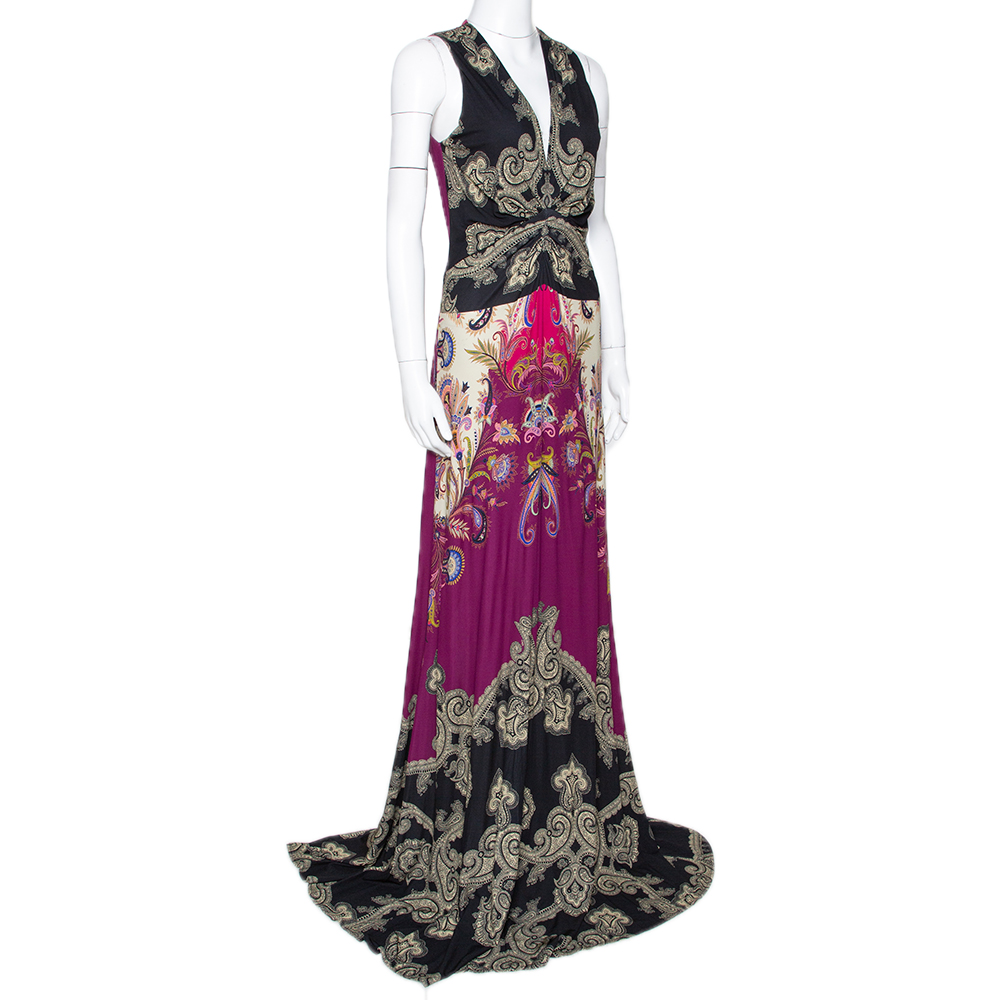 

Etro Black & Purple Paisley Print Knit Sleeveless Maxi Dress