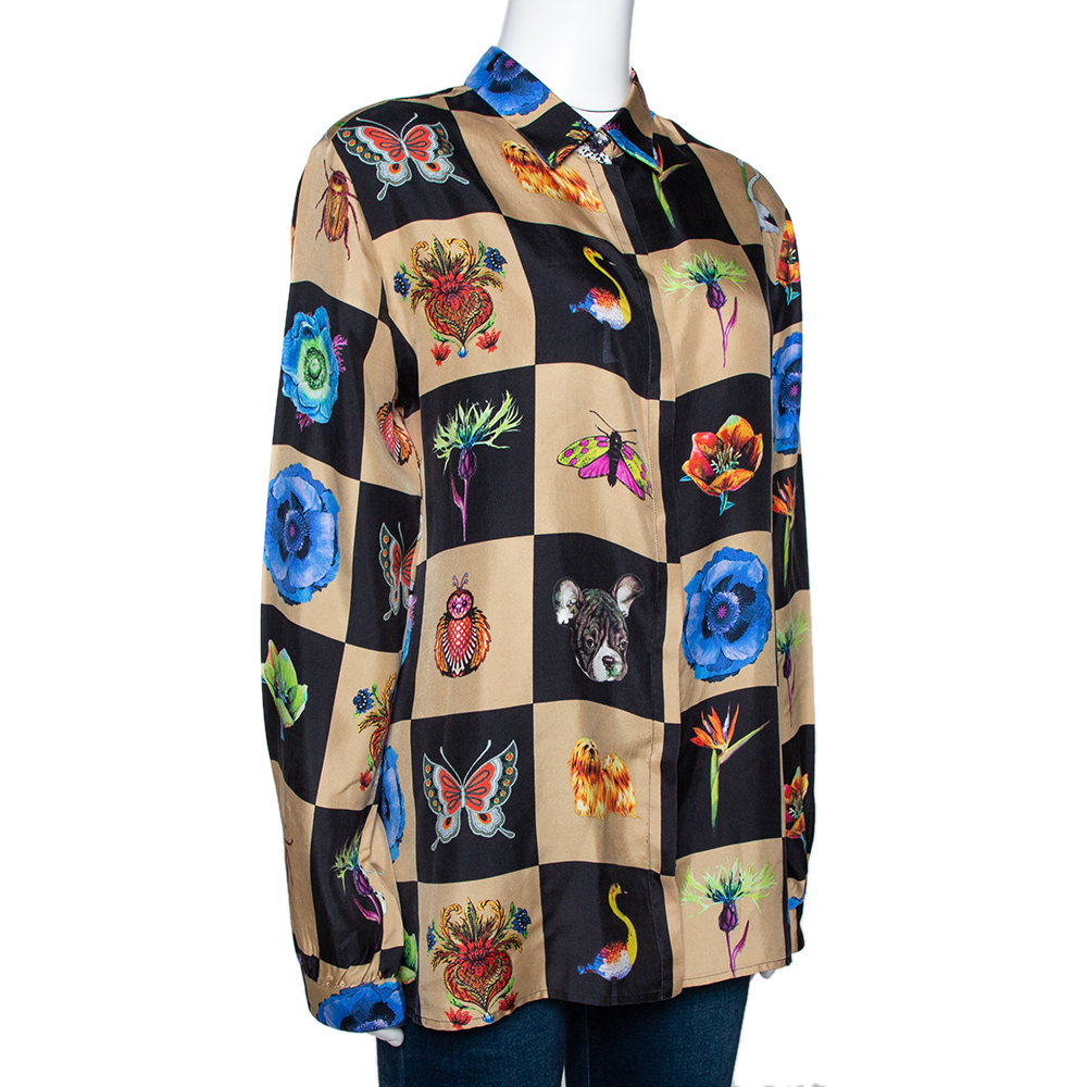 

Etro Multicolor Checked Silk Twill Nature Print Button Front Shirt