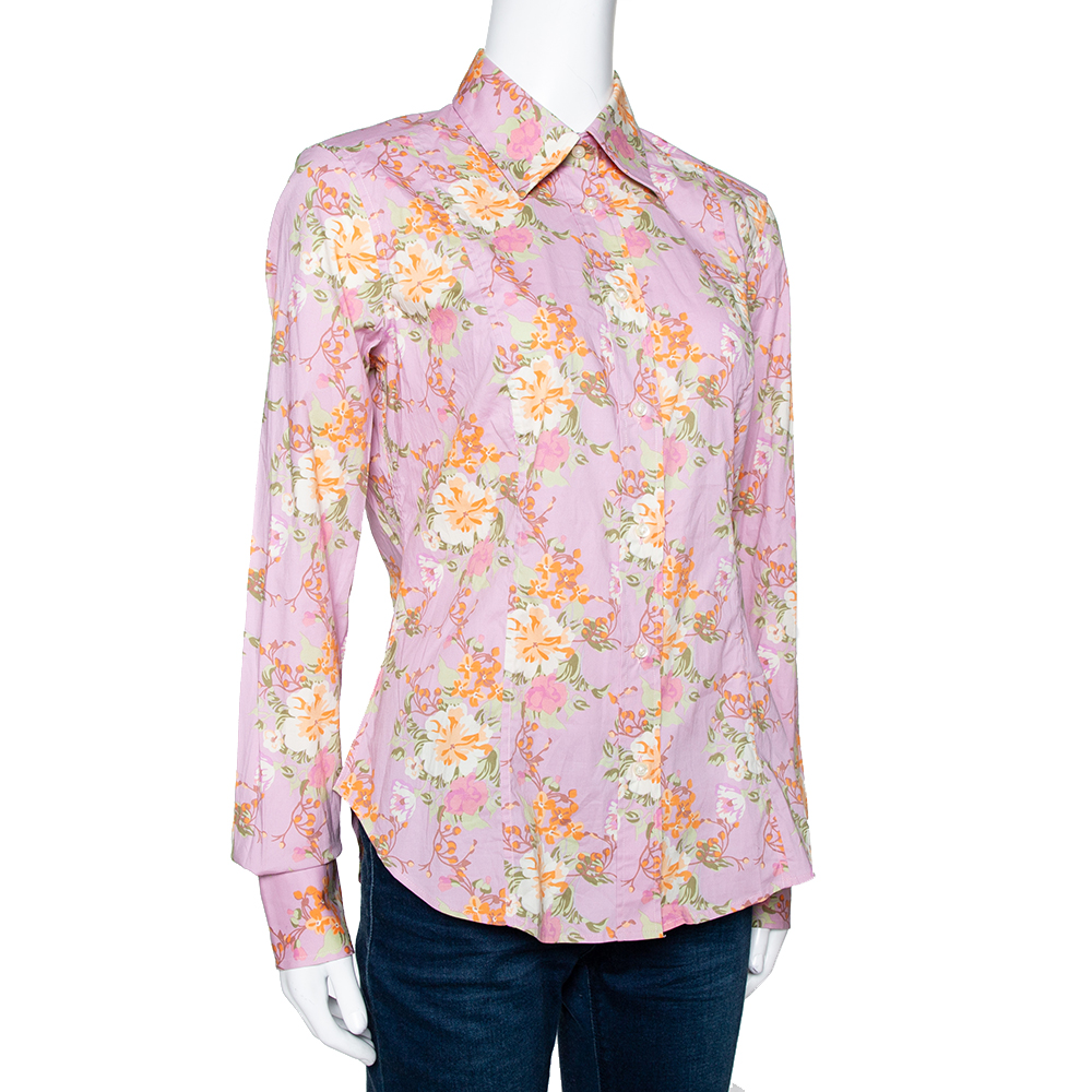 

Etro Light Pink Floral Print Stretch Cotton Long Sleeve Shirt