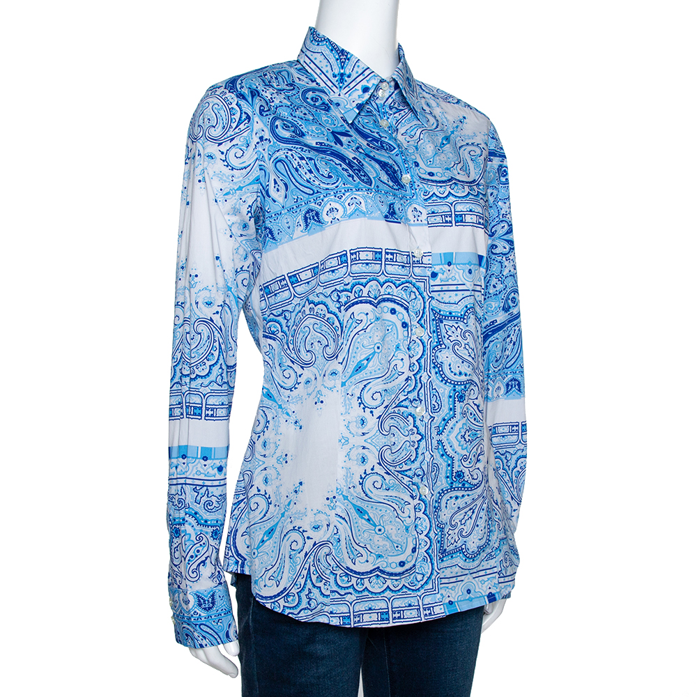 

Etro Blue Paisley Print Stretch Cotton Long Sleeve Shirt