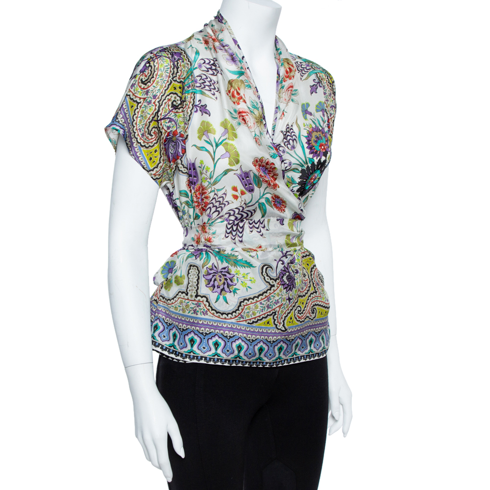 

Etro Multicolor Floral Print Silk Top