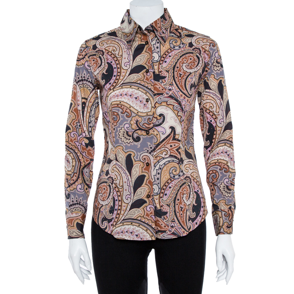 ETRO MULTICOLOR COTTON PRINT FITTED SHIRT S