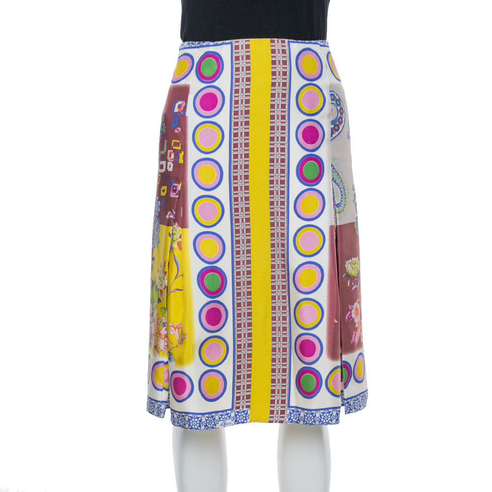 

Etro Multicolor Floral Print Silk Pleated Skirt M, Yellow