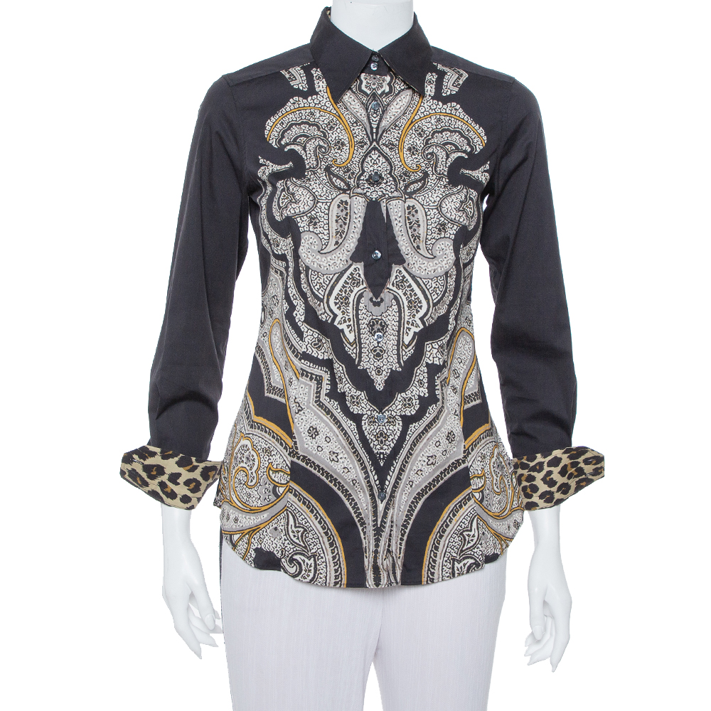 

Etro Black Abstract Paisley printed Cotton Button Front Shirt