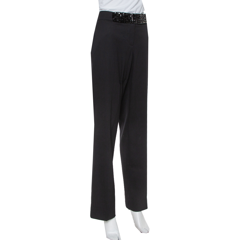 

Etro Black Wool Embellished Waist Detail Trousers