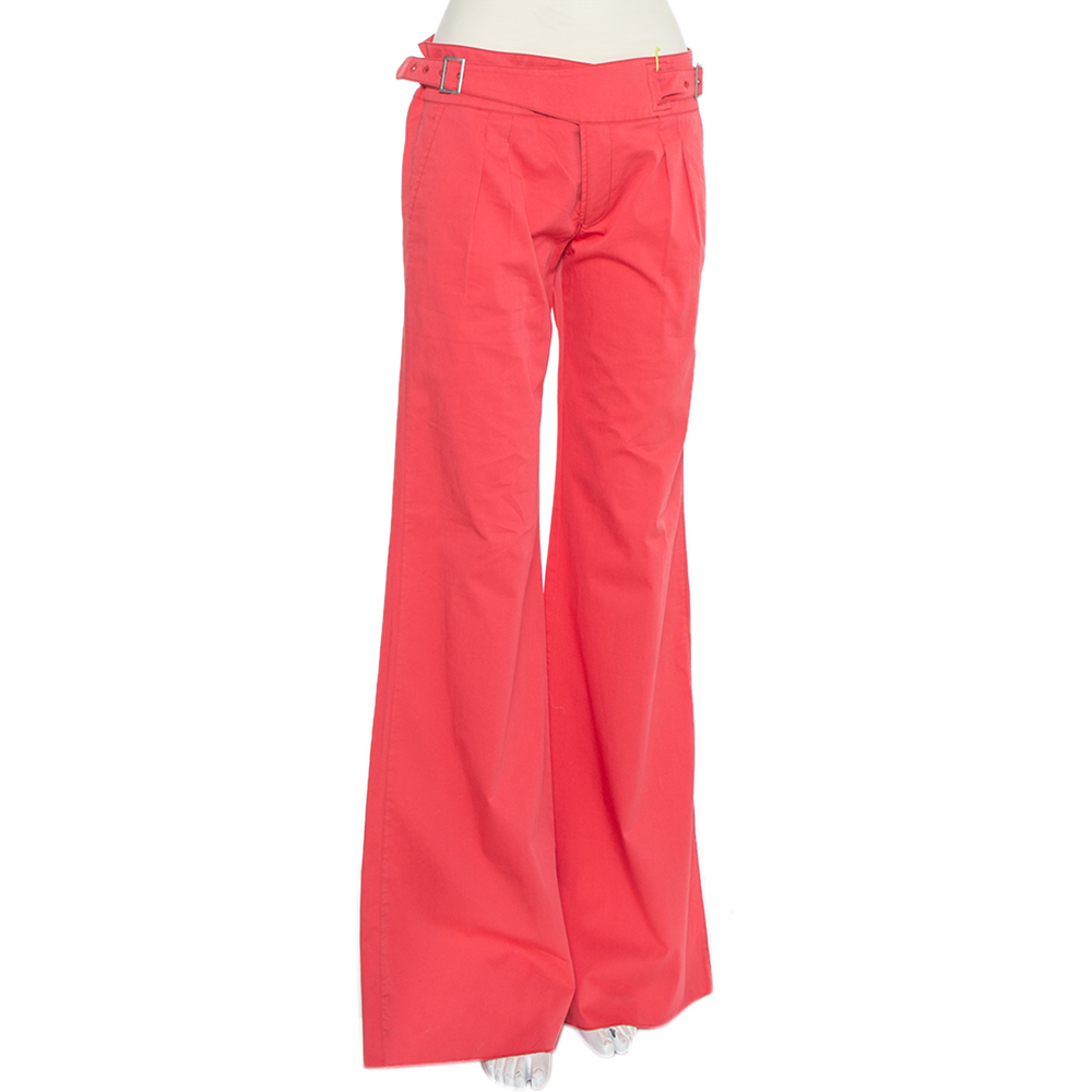 

Etro Pink Cotton Belted Waist Detail Flared Trousers