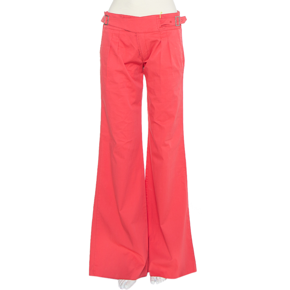 Pre-owned Etro Pink Cotton Belted Waist Detail Flared Trousers M