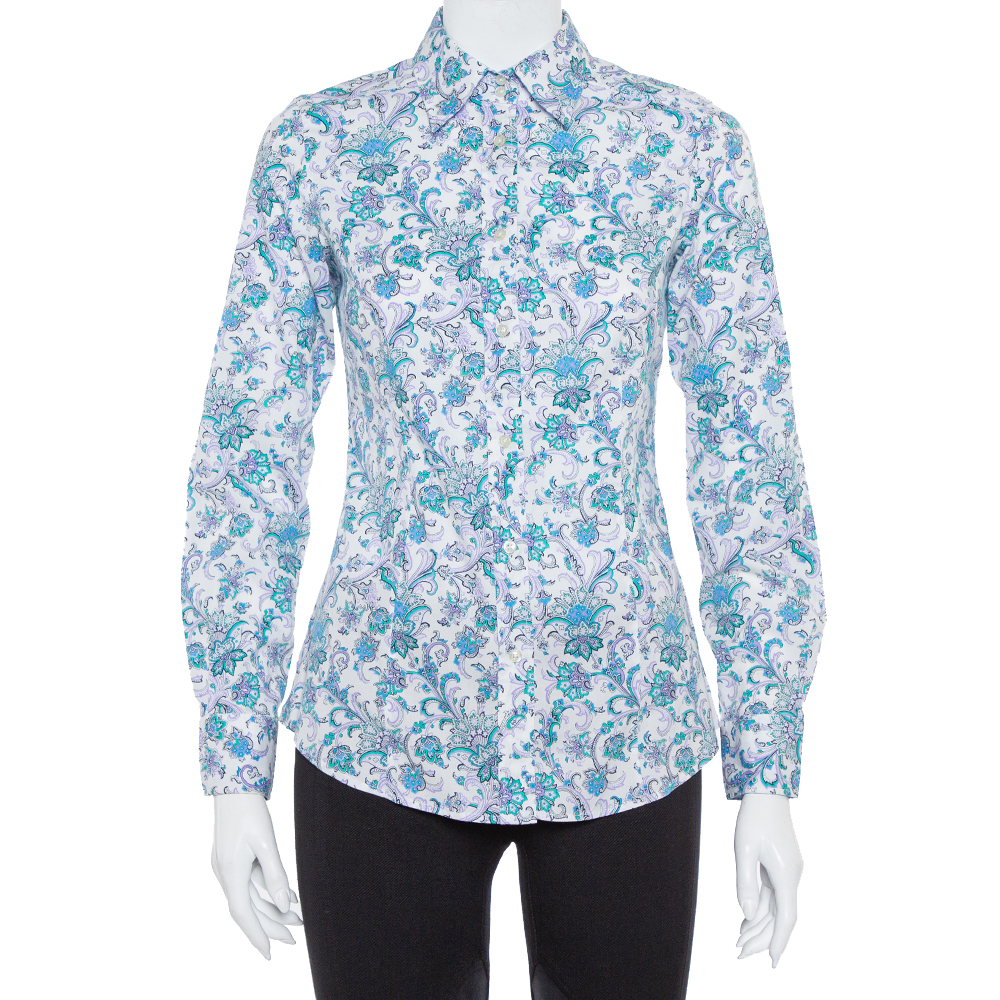 Pre-owned Etro Multicolor Floral Printed Cotton Button Front Shirt S In White