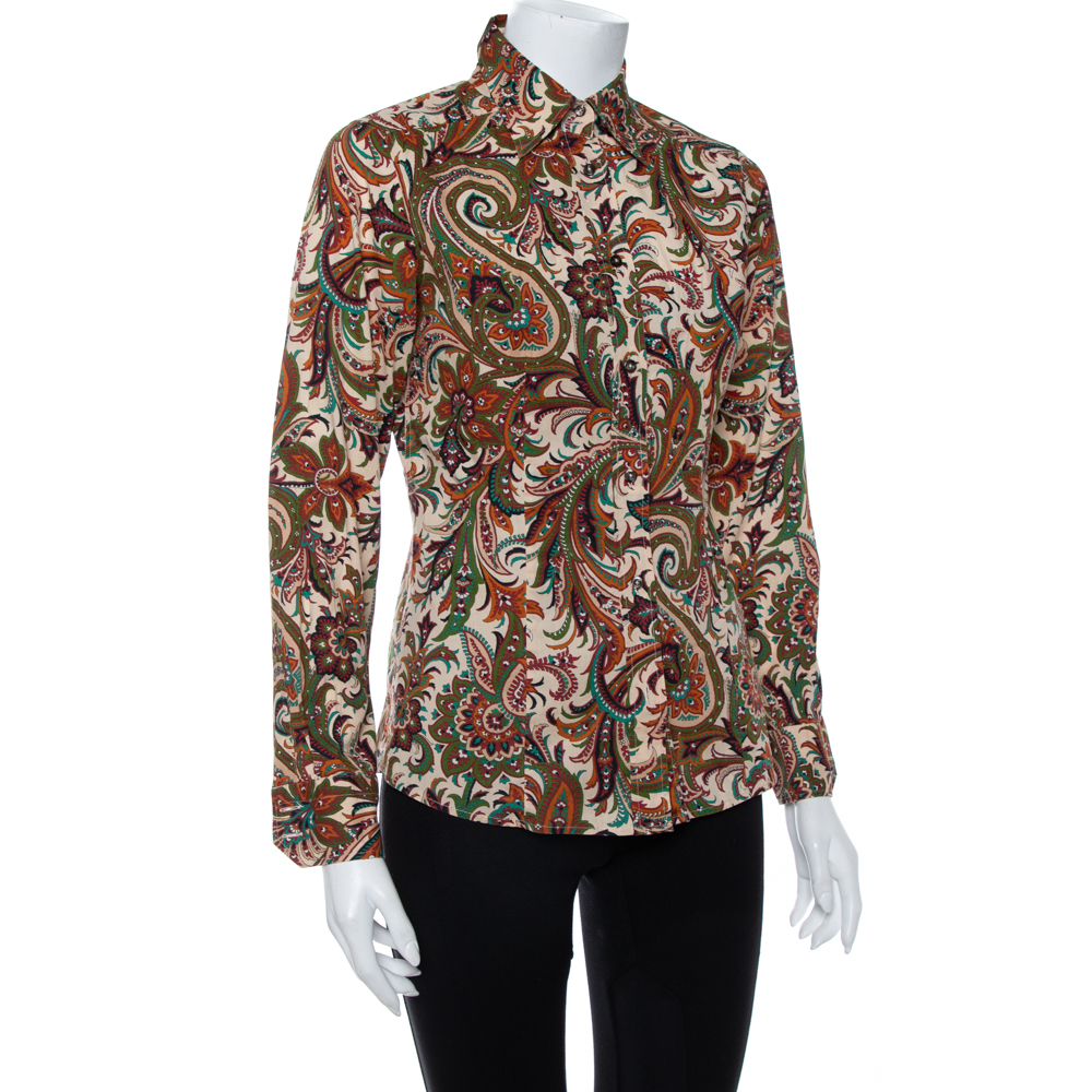 

Etro Multicolor Paisley Print Stretch Cotton Button Front Shirt