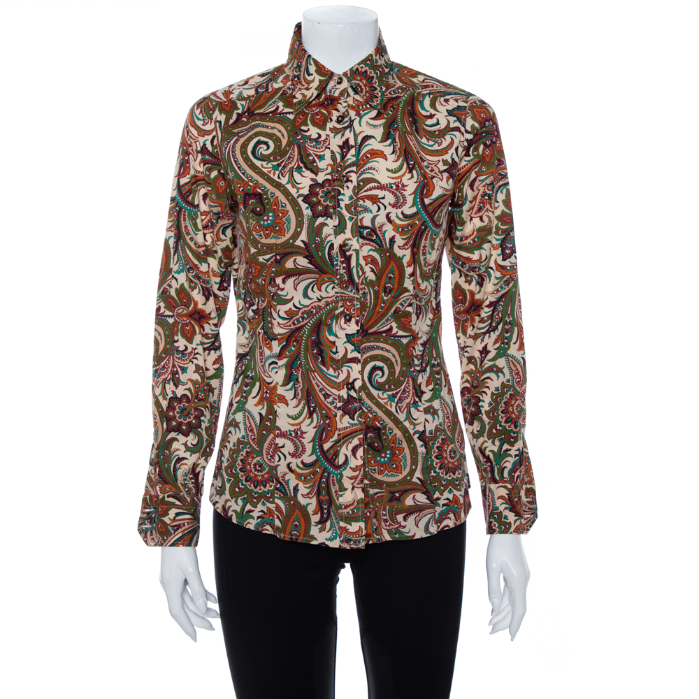 Pre-owned Etro Multicolor Paisley Print Stretch Cotton Button Front Shirt S
