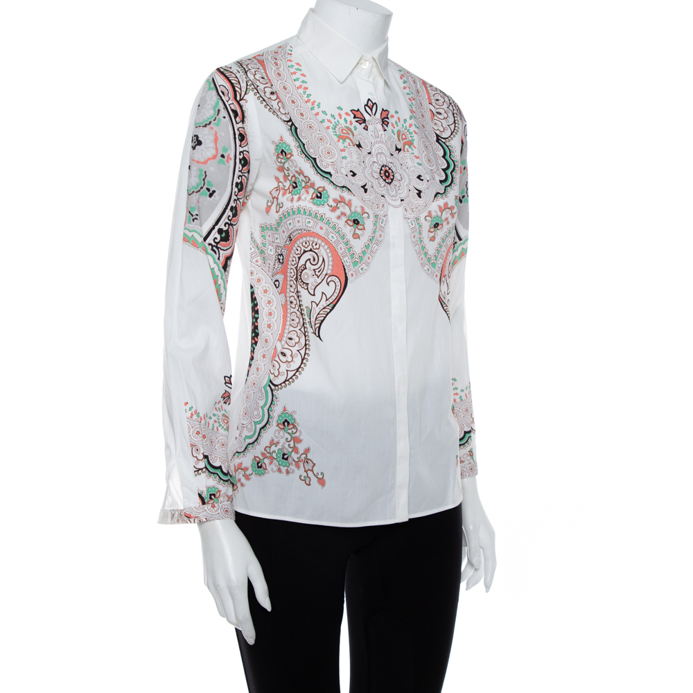 

Etro White Paisley Print Stretch Cotton Button Front Shirt