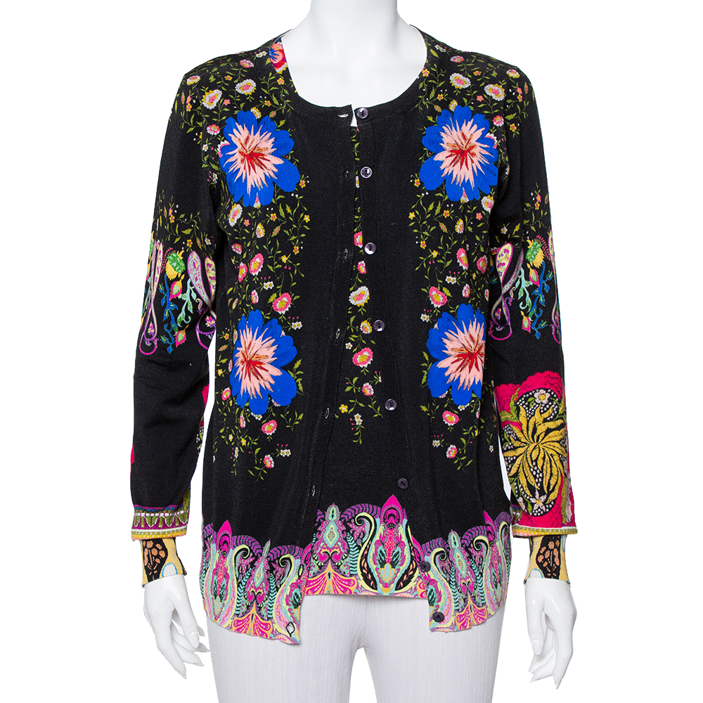 

Etro Black Dreamtime Paisley Printed Silk Knit Tank Top & Button Front Cardigan