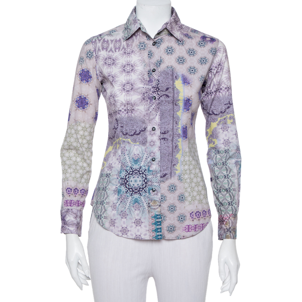 

Etro Purple Printed Cotton Button Front Fitted Shirt S