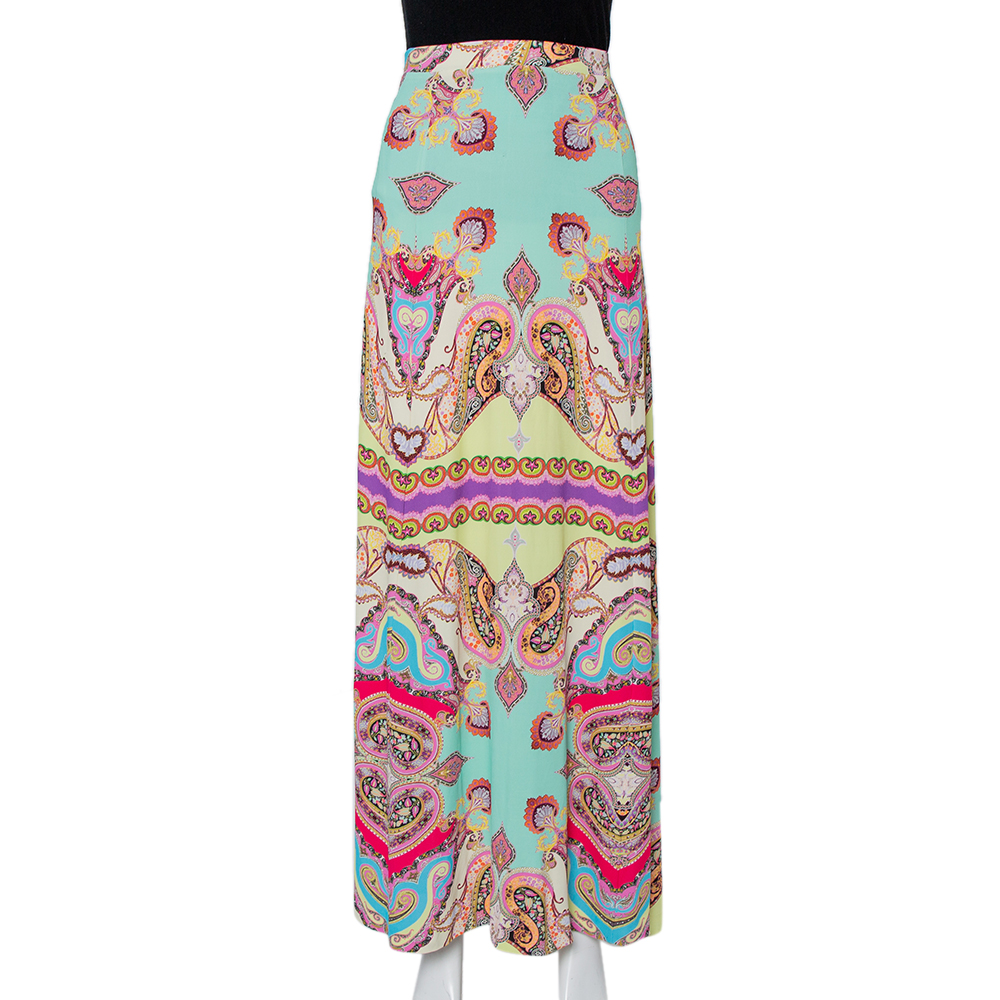 Pre-owned Etro Multicolor Paisley Printed Knit Maxi Skirt L