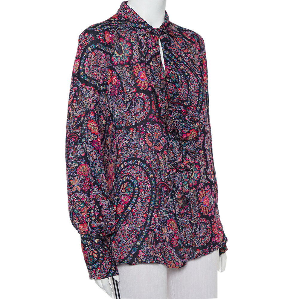 

Etro Multicolor Floral Paisley Printed Ruffled Collared Top