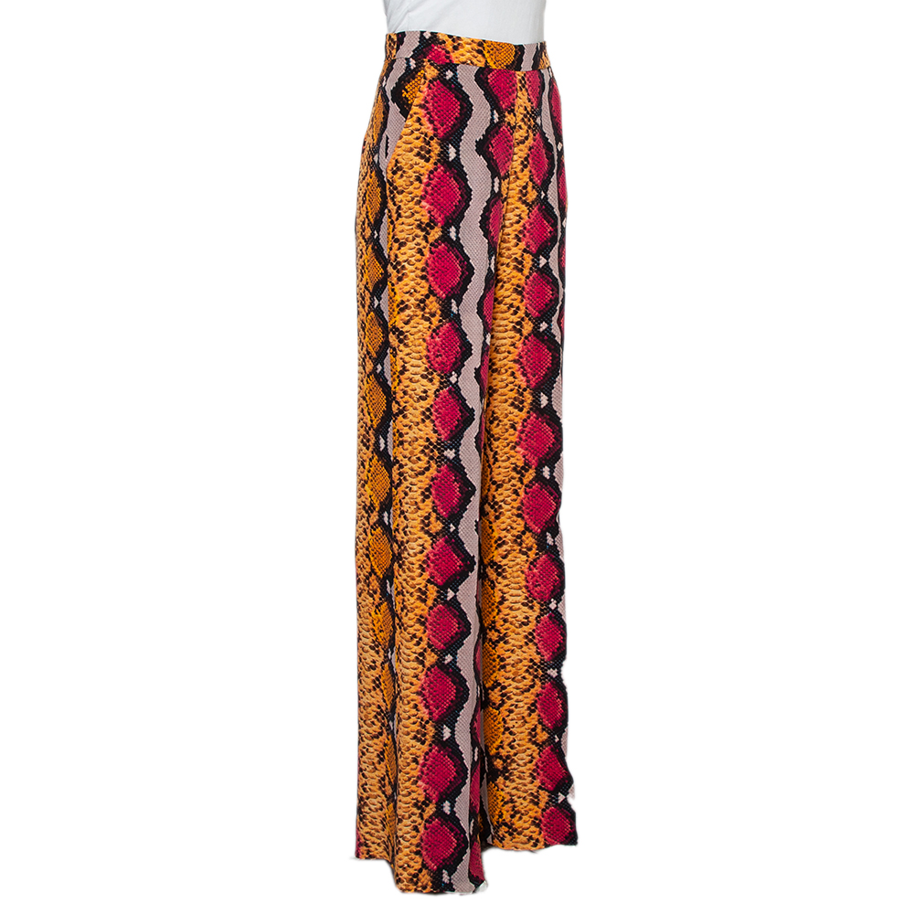 

Etro Multicolor Snakeskin Printed Silk Wide Leg Pants
