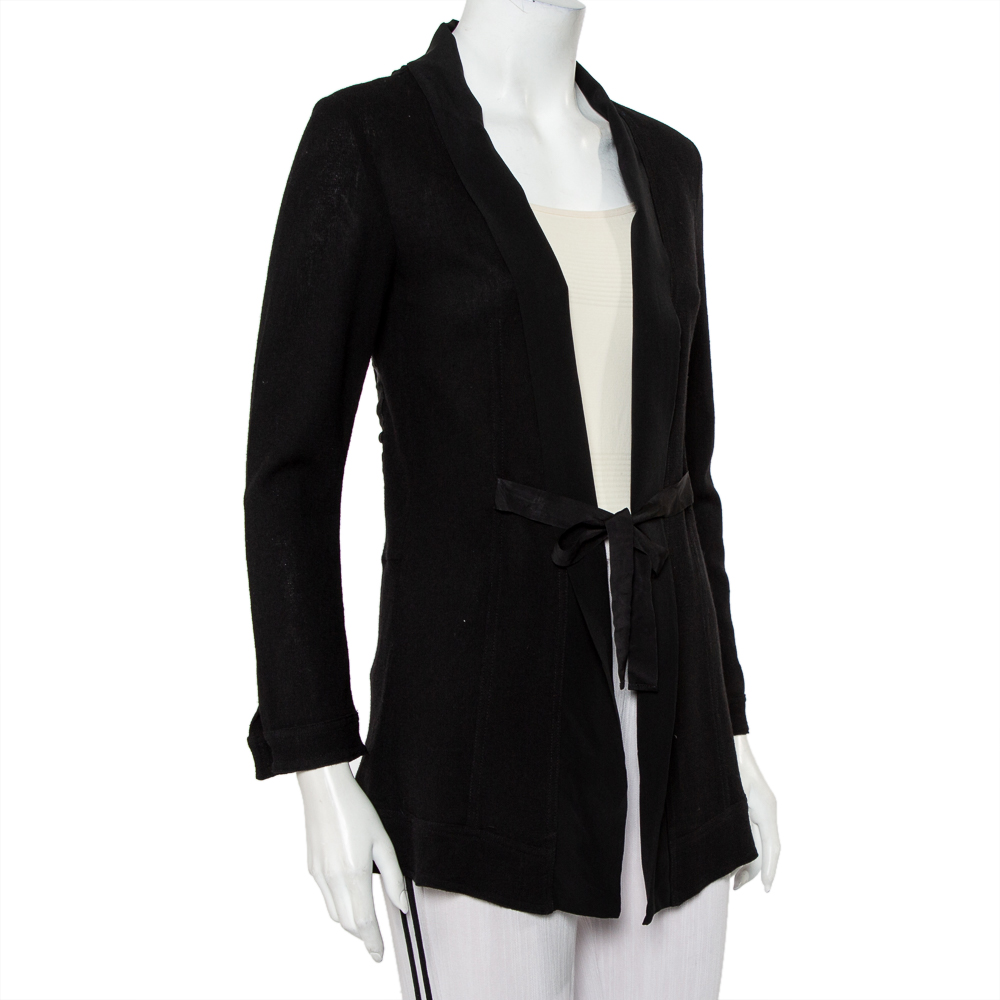 

Etro Black Wool & Silk Trim Front Tie Detail Jacket