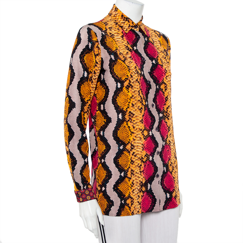 

Etro Multicolor Snakeskin Printed Silk Button Front Shirt