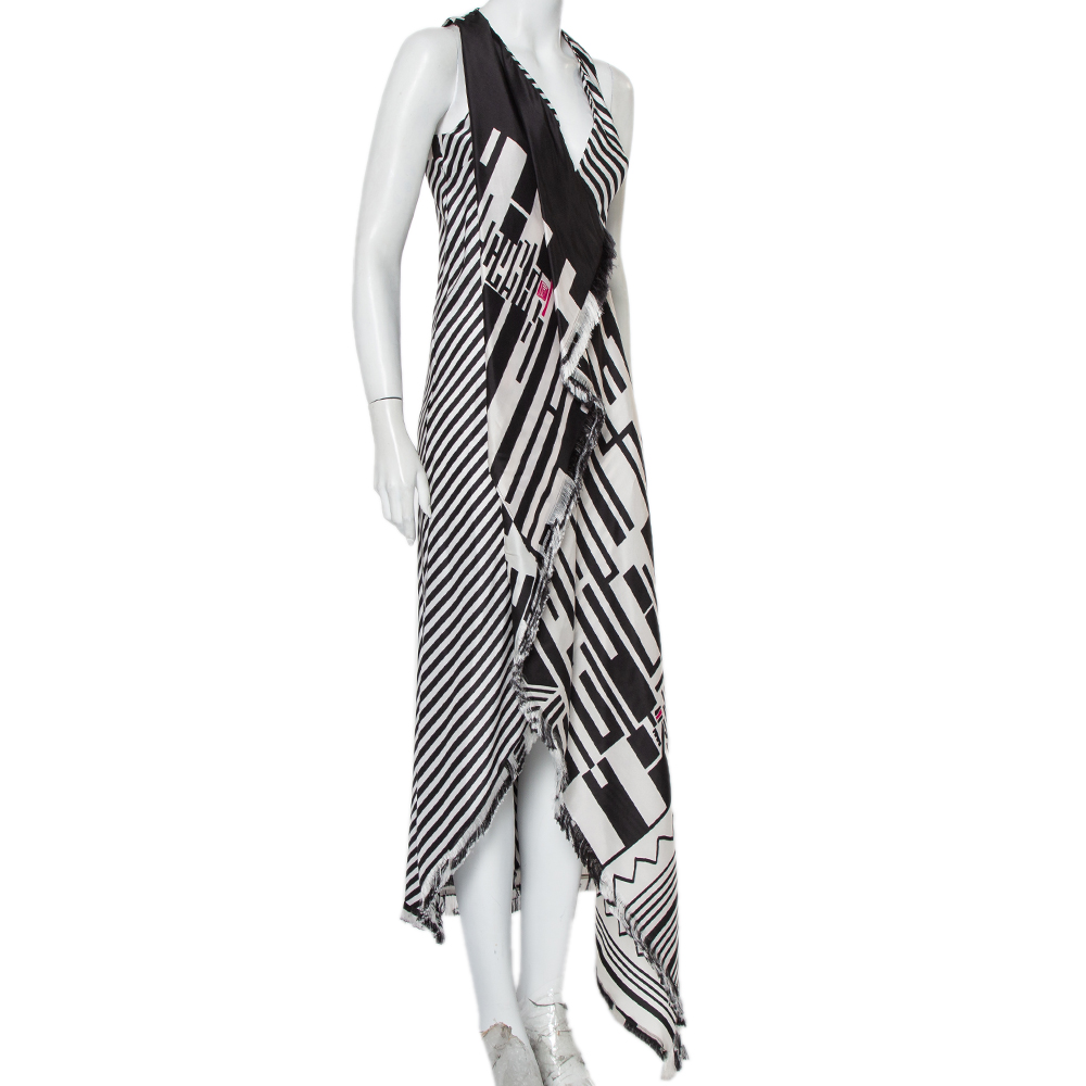 

Etro Multicolor Printed Silk Draped Asymmetric Hem Maxi Dress, Black
