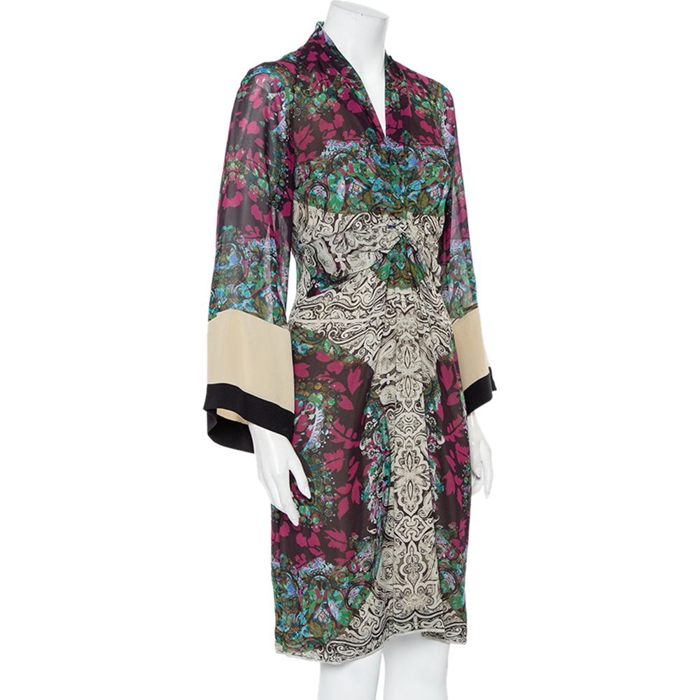 

Etro Multicolor Paisley Printed Silk Draped Detail Midi Dress