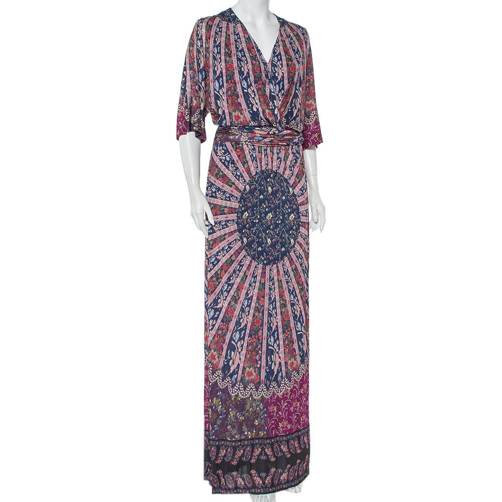 

Etro Multicolor Printed Knit Draped Waist Detail Maxi Dress