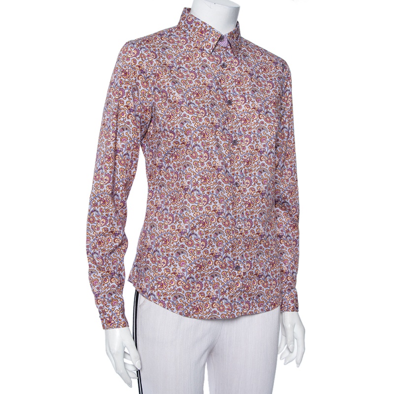 

Etro Purple Floral Paisley Printed Cotton Button Front Shirt