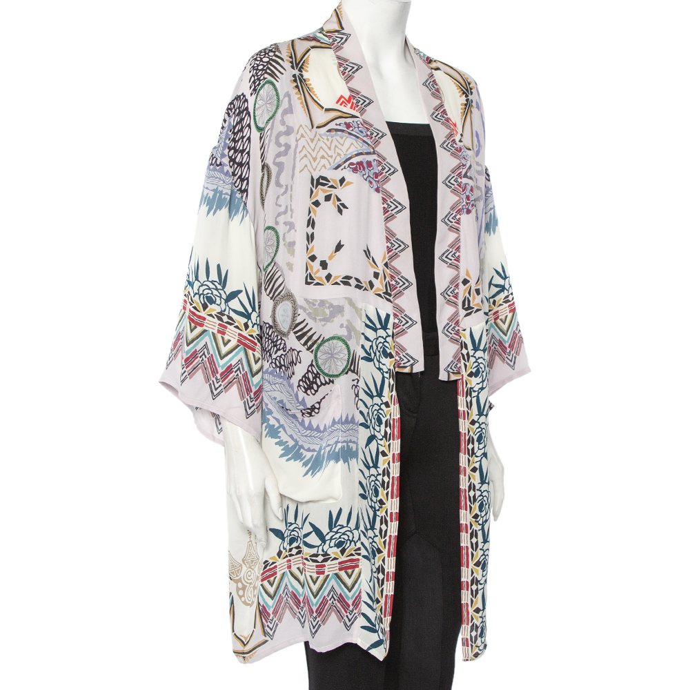 

Etro Multicolor Abstract Printed Silk Open Front Oversized Shrug