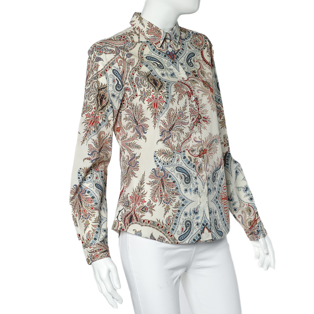 

Etro Cream Paisley Printed Cotton Button Front Shirt