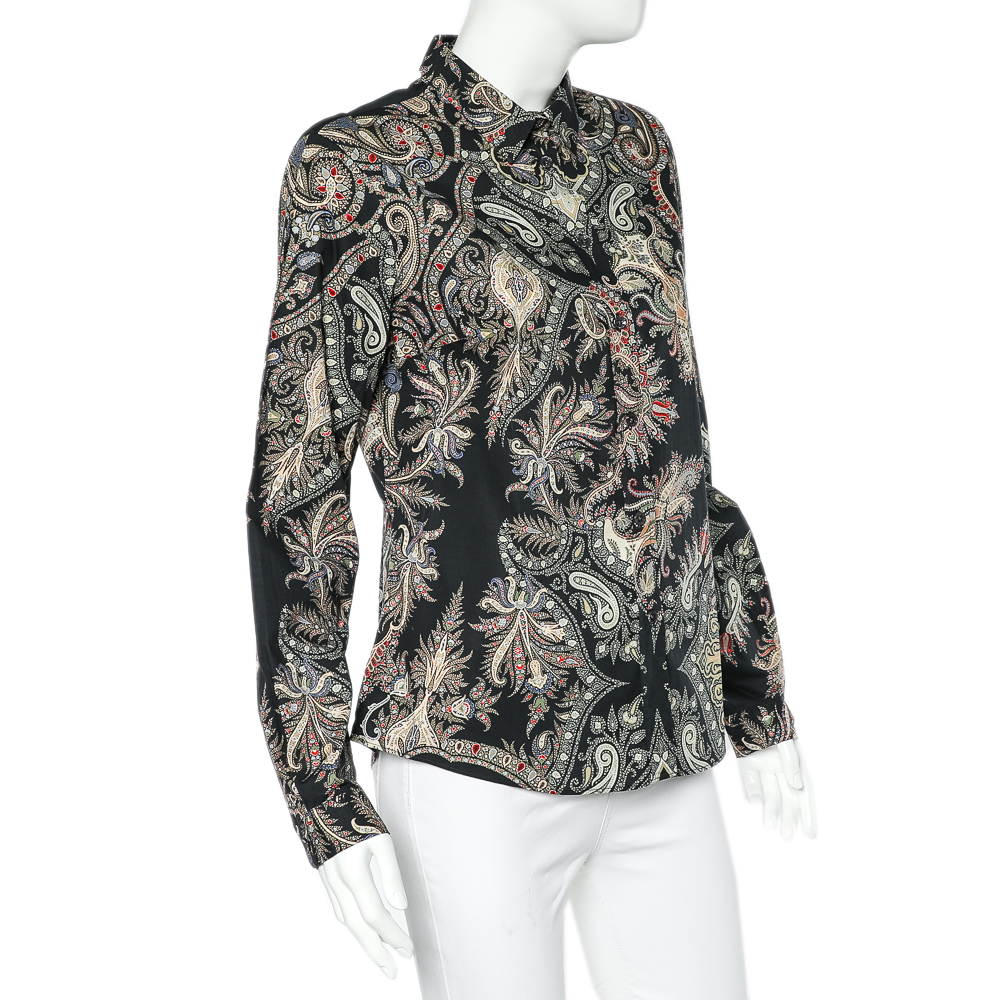 

Etro Black Paisley Printed Cotton Button Front Shirt