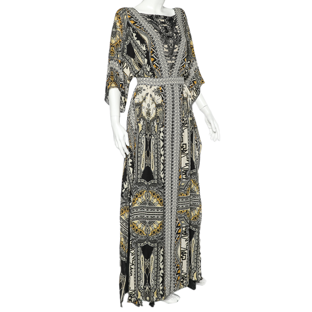 

Etro Black Paisley Printed Silk Embellished Detail Maxi Dress, Blue