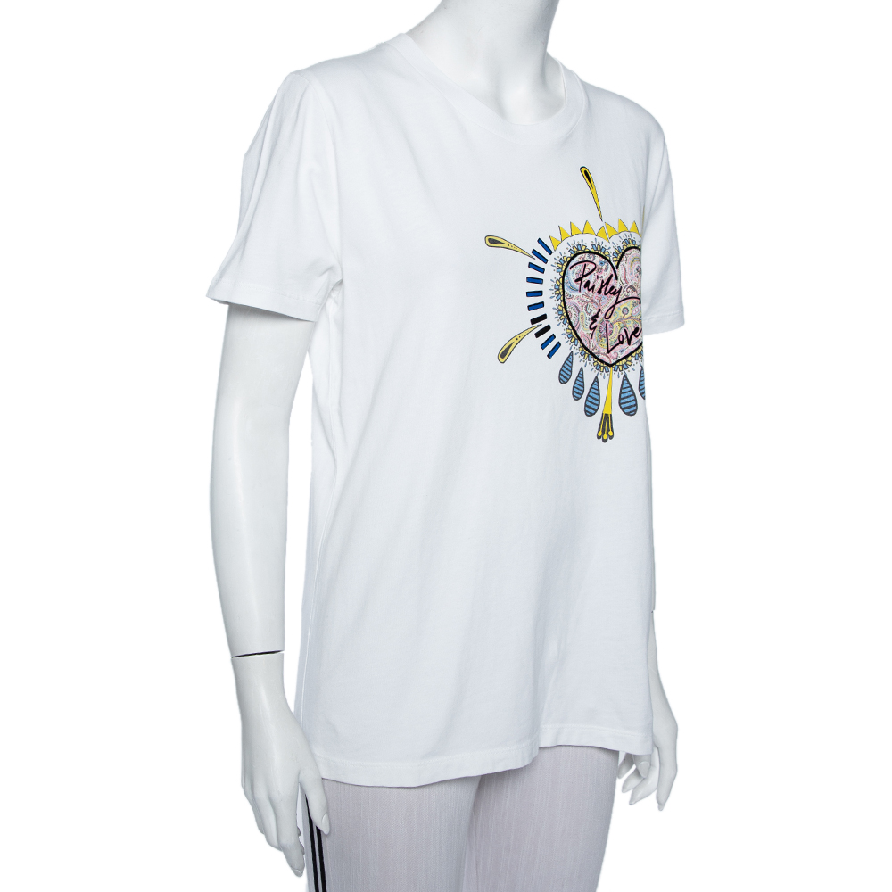 

Etro White Paisley & Love Printed Cotton Crewneck T-Shirt
