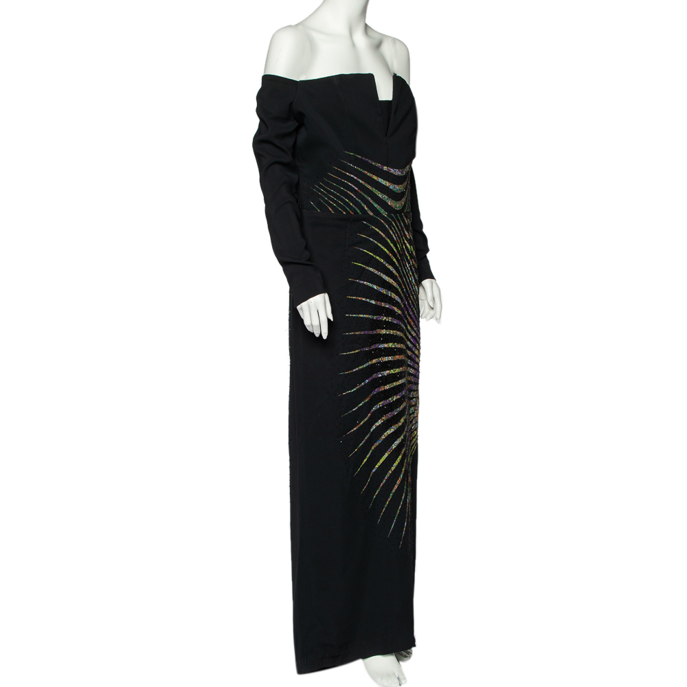 

Etro Black Printed Crepe Bead Embellished Maxi Dress