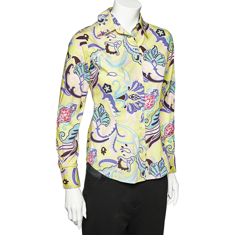 

Etro Lime Green Floral Printed Cotton Button Front Shirt
