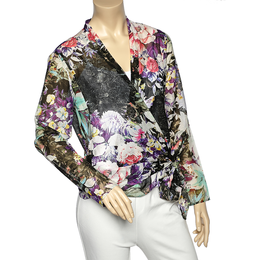 

Etro Multicolor Floral Printed Cotton And Silk Wrap Top
