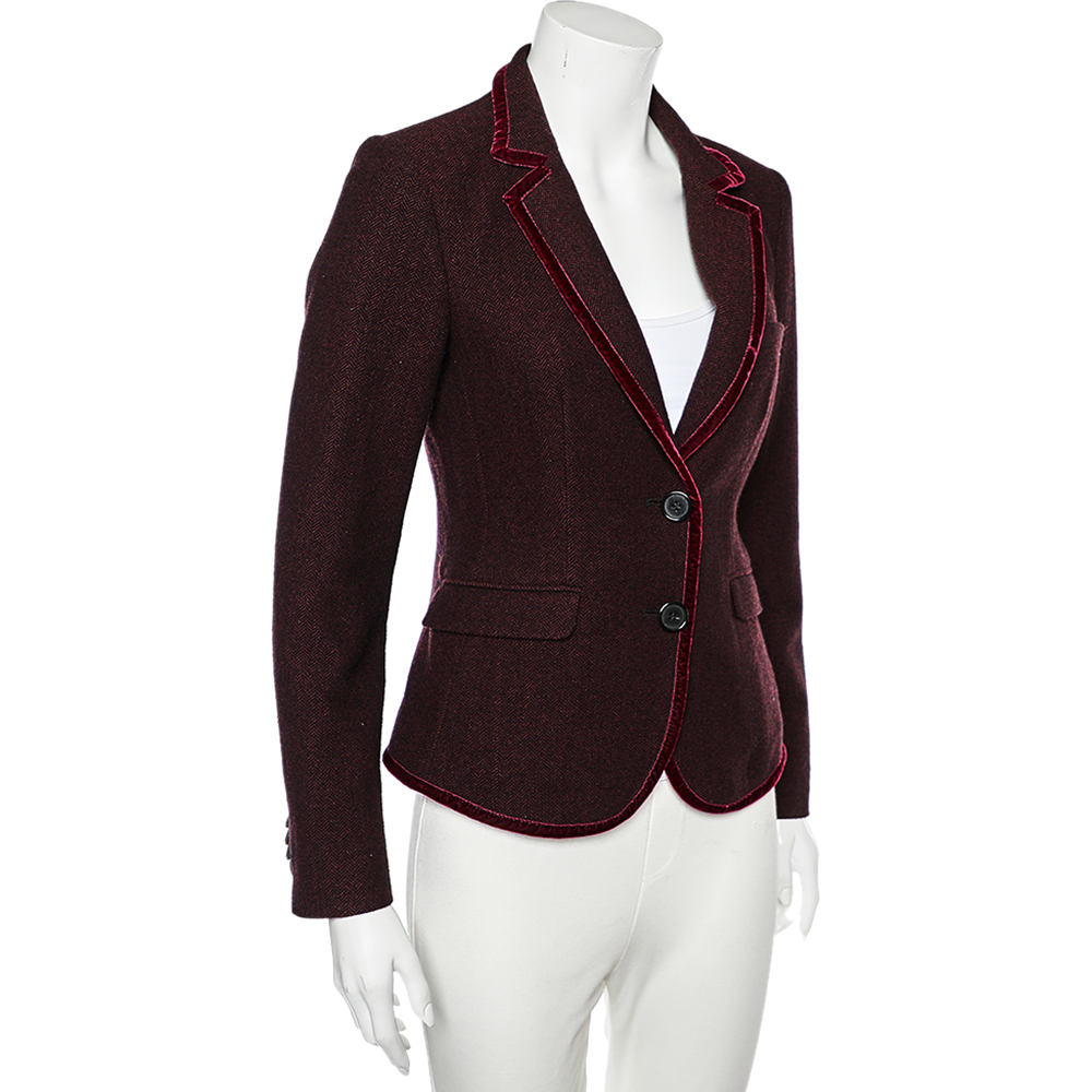 

Etro Burgundy Wool & Velvet Trim Detailed Single Breasted Blazer