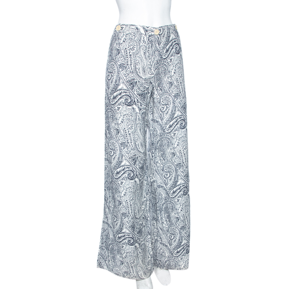 

Etro Blue Paisley Printed Cotton & Silk Wide Leg Pants